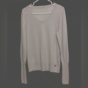 Noel Asmar Equestrian Soft Pink V-Neck Merino Wool Sweater Size Large